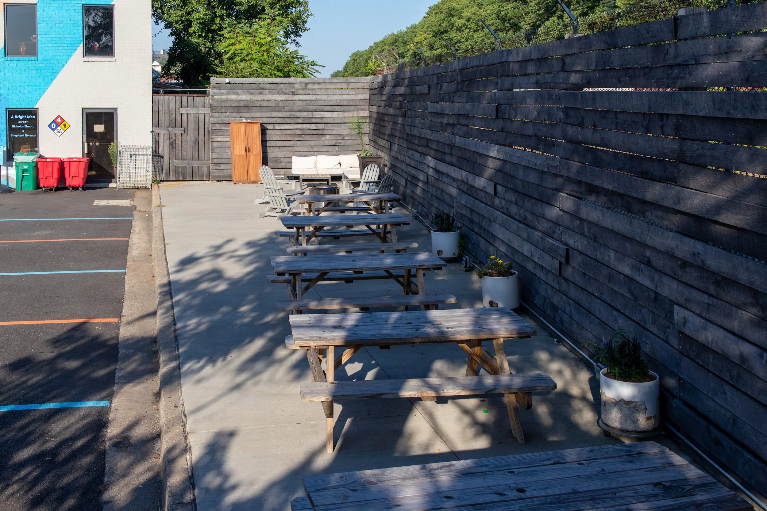 The Garden patio arranged for outdoor gathering and event spillover.